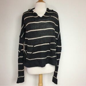 ANGL Gray Cream Stripes Acrylic Lightweight Hooded Knit Oversize Sweater Size M